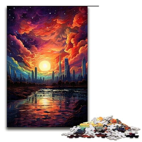 1000-teiliges Puzzle farbenfrohes Fantasy-Sonnenuntergangs-Kunst-Puzzle für Erwachsene Holzpuzzle anspruchsvolles Spiel 1000 Teile (75 x 50 cm) von ouynngjing