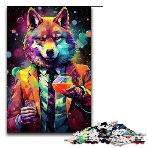 1000-teiliges Puzzle farbenfrohes Gekritzel-Wolf-Puzzle für Erwachsene Holzpuzzle anspruchsvolles Spiel 1000 Teile (75 x 50 cm) von ouynngjing