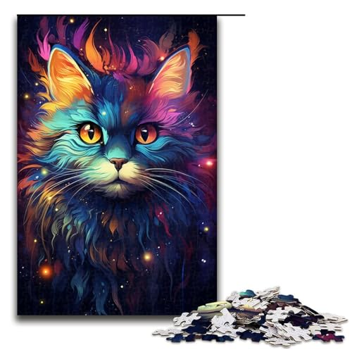 1000-teiliges Puzzle farbenfrohes exotisches Katzen-Puzzle für Erwachsene Holzpuzzle anspruchsvolles Spiel 1000 Teile (75 x 50 cm) von ouynngjing