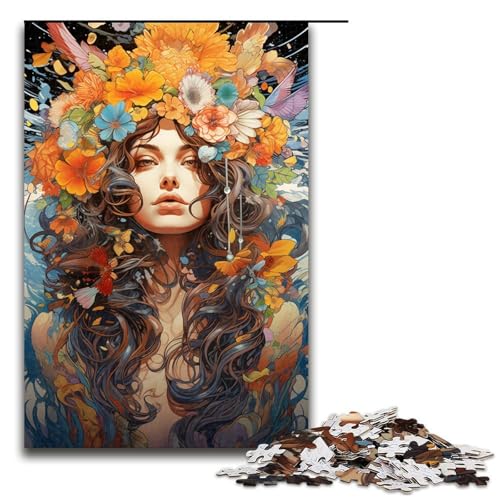 1000-teiliges Puzzle farbenfrohes psychedelisches Blumenmädchen-Puzzle für Erwachsene Holzpuzzle Familienspiel 1000 Teile (75 x 50 cm) von ouynngjing