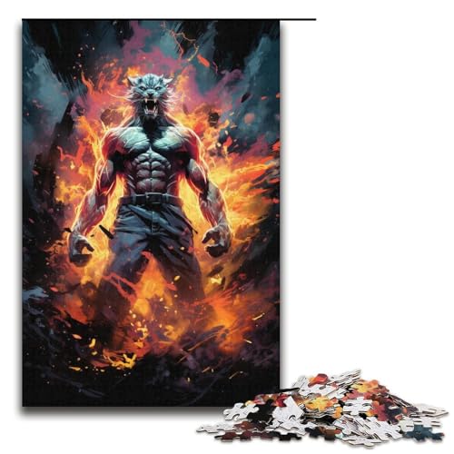1000-teiliges Puzzle farbenfrohes psychedelisches Geistertier Boxer Puzzle für Erwachsene und Kinder Holzpuzzle pädagogisches Spielzeug zum Stressabbau Puzzle 1000 Teile (38 x 26 cm) von ouynngjing