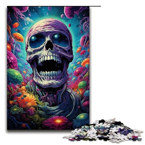 1000-teiliges Puzzle farbenfrohes psychedelisches Totenkopf-Puzzle für Erwachsene Holzpuzzle anspruchsvolles Spiel 1000 Teile (75 x 50 cm) von ouynngjing