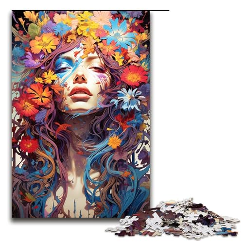 1000-teiliges Puzzle farbige Blumenfrau Puzzle für Erwachsene Holzpuzzle anspruchsvolles Spiel 1000 Teile (75 x 50 cm) von ouynngjing