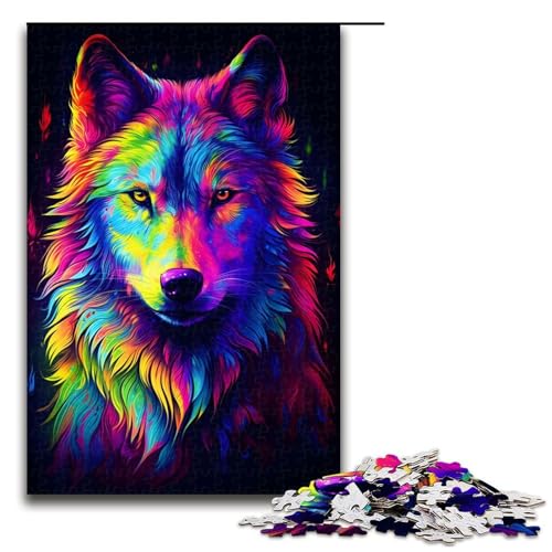 1000-teiliges Puzzle für Erwachsene, Neonwolf-Puzzle für Erwachsene, Holzpuzzle, anspruchsvolles Spiel, 1000 Teile von ouynngjing
