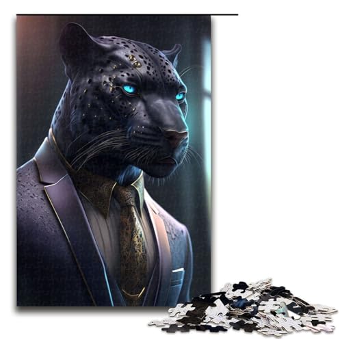 1000-teiliges Puzzle für Erwachsene, Schwarzer Panther im Anzug, Holzpuzzle, Lernspiel für Erwachsene, Herausforderungsspielzeug, 1000 Teile von ouynngjing