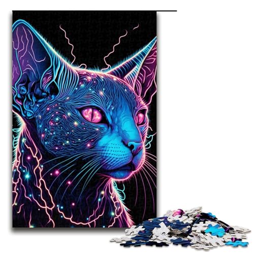 1000-teiliges Puzzle für Erwachsene, Schwarzlichtkatze, 20 Puzzlespiele, perfekte Dekoration für Teenager ab 14 Jahren, 1000 Teile von ouynngjing