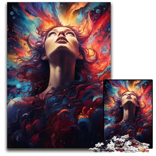 1000-teiliges Puzzle für Erwachsene „Die farbenfrohe Psychedelia der Galaxiegöttin“ Holzpuzzle anspruchsvolles DIY-Denkspiel perfektes Familienspiel oder dekoratives Geschenk 1000 Teile (75x50cm) von ouynngjing