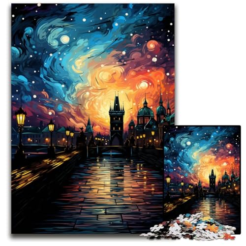 1000-teiliges Puzzle für Erwachsene „Die farbenfrohe Psychedelia der Karlsbrücke“ Holzpuzzle anspruchsvolles DIY-Denkspiel perfektes Familienspiel oder dekoratives Geschenk 1000 Teile (75x50cm) von ouynngjing