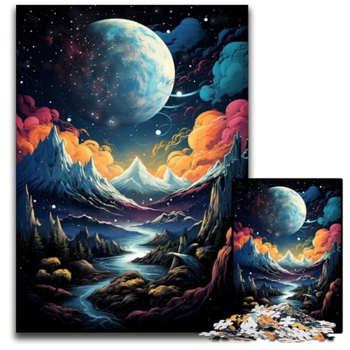 1000-teiliges Puzzle für Erwachsene „Die farbenfrohe Psychedelia des kosmischen Berges“ Holzpuzzle anspruchsvolles DIY-Denkspiel perfektes Familienspiel oder dekoratives Geschenk 1000 Teile (75x50cm) von ouynngjing