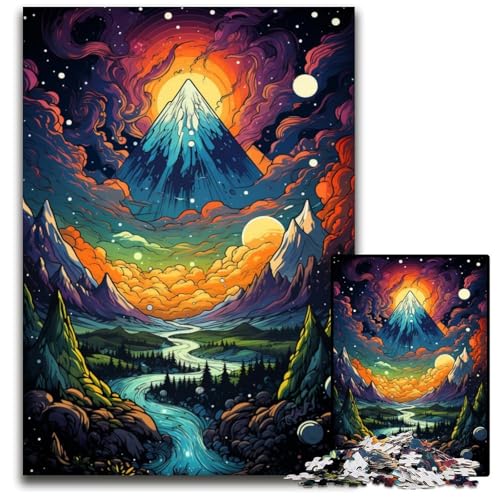 1000-teiliges Puzzle für Erwachsene „Die farbenfrohe Psychedelia des kosmischen Berges“ schwierige Puzzles für Erwachsene Weihnachten Halloween Ostern Neujahr 1000 PCS (38 x 26 cm) von ouynngjing