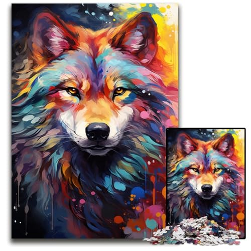 1000-teiliges Puzzle für Erwachsene „Die farbenfrohe Psychedelia von Space Wolf“ Holzpuzzle anspruchsvolles DIY-Denkspiel perfektes Familienspiel oder dekoratives Geschenk 1000 Teile (75x50cm) von ouynngjing