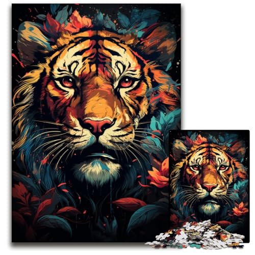 1000-teiliges Puzzle für Erwachsene Aquarellmalerei Tiger Holzpuzzle anspruchsvolles DIY-Denkspiel perfektes Familienspiel oder dekoratives Geschenk 1000 PCS (75 x 50 cm) von ouynngjing