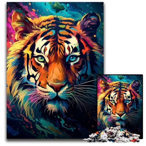 1000-teiliges Puzzle für Erwachsene Aquarellmalerei Tiger Holzpuzzle anspruchsvolles DIY-Denkspiel perfektes Familienspiel oder dekoratives Geschenk 1000 Teile (75x50cm) von ouynngjing