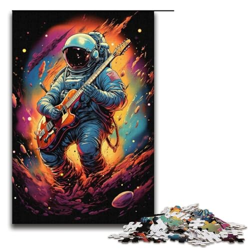 1000-teiliges Puzzle für Erwachsene Astronaut spielt Gitarre Puzzle für Erwachsene Holzpuzzle anspruchsvolles Spiel 1000 Teile (38 x 26 cm) von ouynngjing