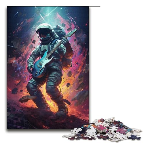 1000-teiliges Puzzle für Erwachsene Astronaut spielt Gitarre im Weltraum Holzpuzzle Lernspiel für Erwachsene Herausforderungsspielzeug 1000 Teile (38 x 26 cm) von ouynngjing