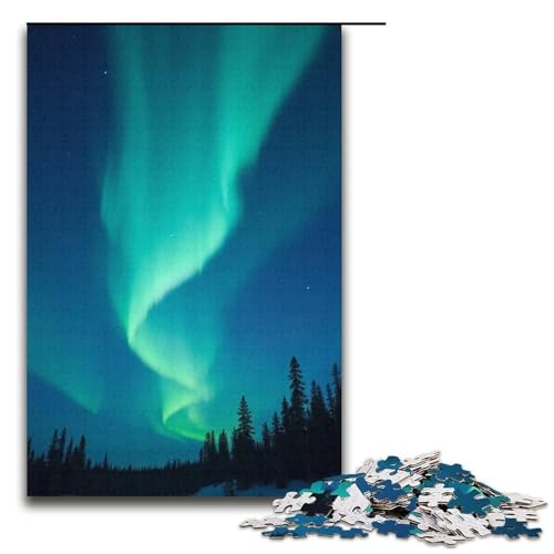 1000-teiliges Puzzle für Erwachsene Aurora Tanzt am Nachthimmel Puzzle für Erwachsene Holzpuzzle anspruchsvolles Spiel 1000 Teile (38 x 26 cm) von ouynngjing