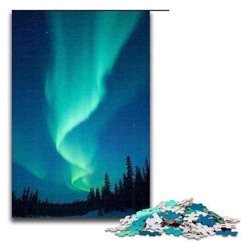 1000-teiliges Puzzle für Erwachsene Aurora Tanzt am Nachthimmel lustiges Familienpuzzle mit passendem Poster und Quizblatt 1000 Teile (75 x 50 cm) von ouynngjing