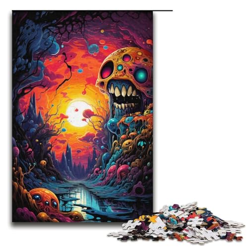 1000-teiliges Puzzle für Erwachsene Bizarre Bunte Monster Holzpuzzle für Erwachsene und Kinder Stressabbau-Tool 1000 PCS (38 x 26 cm) von ouynngjing