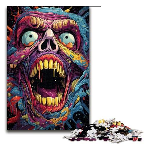 1000-teiliges Puzzle für Erwachsene Bunte Zeichnung eines Totenkopfes Holzpuzzle Lernspiel für Erwachsene Herausforderungsspielzeug 1000 Teile (75 x 50 cm) von ouynngjing