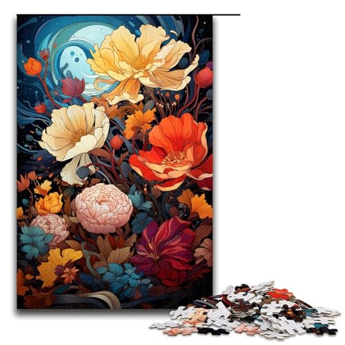 1000-teiliges Puzzle für Erwachsene Bunte psychedelische Blumen Puzzle für Erwachsene Holzpuzzle anspruchsvolles Spiel 1000 Teile (75 x 50 cm) von ouynngjing