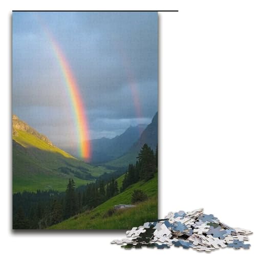 1000-teiliges Puzzle für Erwachsene Der Regenbogen erstreckt Sich nach dem Regen über das gesamte Tal Puzzle-Geschenke Geburtstagsgeschenke für Teenager ab 14 Jahren 1000 Teile (38 x 26 cm) von ouynngjing