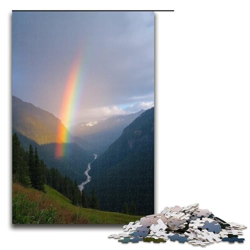 1000-teiliges Puzzle für Erwachsene Doppelter Regenbogen über dem Tal nach dem Regen Puzzle praktisches Spiel 1000 Teile (75 x 50 cm) von ouynngjing