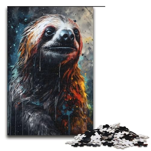 1000 teiliges Puzzle für Erwachsene Faultier Porträt in Anthrazit Puzzle für Erwachsene Holzpuzzle anspruchsvolles Spiel 1000 Teile (75 x 50 cm) von ouynngjing