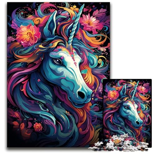1000-teiliges Puzzle für Erwachsene Gemälde von bunten Einhörnern anspruchsvolles Denkspiel entspannendes Spielzeug für Teenager 1000 Teile (38x26cm) von ouynngjing