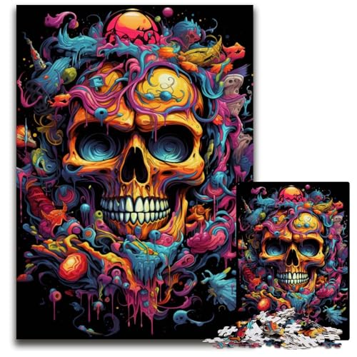 1000-teiliges Puzzle für Erwachsene Gemälde von bunten Totenköpfen anspruchsvolles Denkspiel entspannendes Spielzeug für Teenager 1000 Teile (75x50cm) von ouynngjing