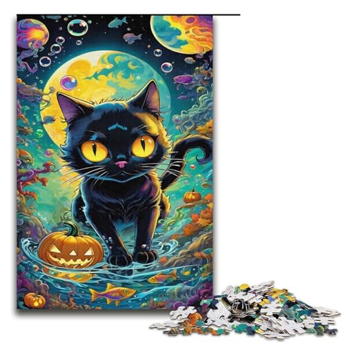 1000 teiliges Puzzle für Erwachsene Halloween Cat12 Holzpuzzle für Erwachsene und Kinder Stressabbau Tool 1000 PCS (38 x 26 cm) von ouynngjing