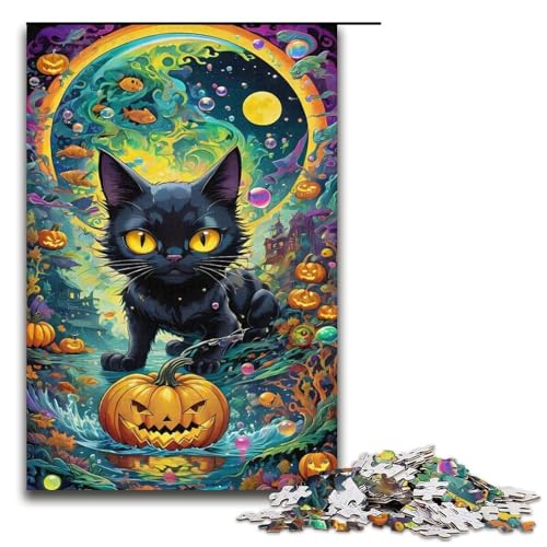 1000 teiliges Puzzle für Erwachsene Halloween Katzen Puzzlespiel perfekte Dekoration für Teenager ab 14 Jahren 1000 Teile (38 x 26 cm) von ouynngjing