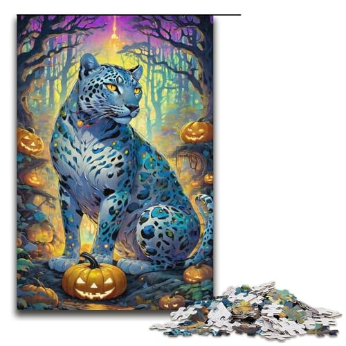 1000 teiliges Puzzle für Erwachsene Halloween Leopard Holzpuzzle für Erwachsene und Kinder Stressabbau Tool 1000 PCS (38 x 26 cm) von ouynngjing