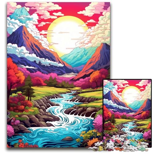 1000-teiliges Puzzle für Erwachsene Jangtse-Fluss farbenfrohes psychedelisches Holzpuzzle anspruchsvolles DIY-Denkspiel perfektes Familienspiel oder dekoratives Geschenk 1000 Teile (75x50cm) von ouynngjing