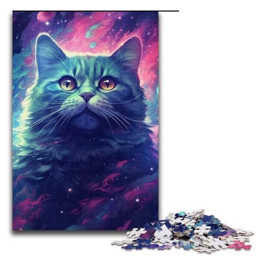 1000-teiliges Puzzle für Erwachsene Katze im Weltraum Malerei Holzpuzzle für Erwachsene und Kinder Stressabbau-Tool 1000 PCS (38 x 26 cm) von ouynngjing