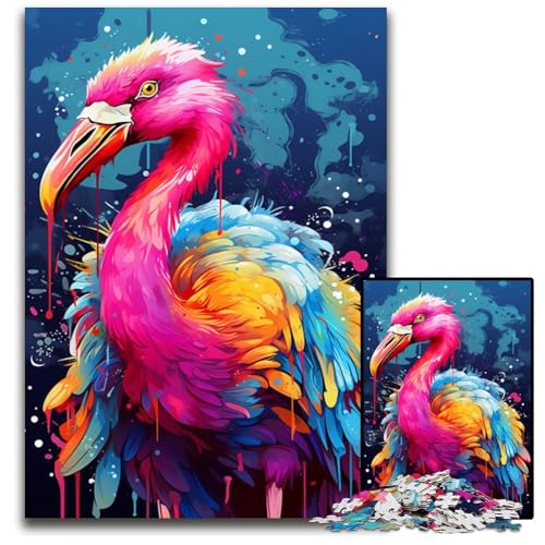 1000-teiliges Puzzle für Erwachsene Malen Bunte Flamingos Puzzle anspruchsvolles Denkspiel entspannendes Spielzeug für Teenager 1000 Teile (75x50cm) von ouynngjing