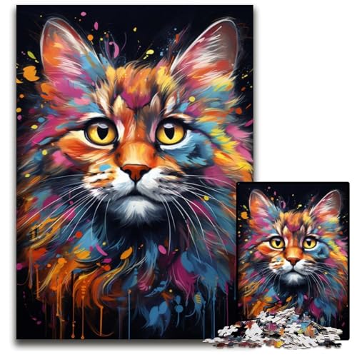 1000-teiliges Puzzle für Erwachsene Malen Bunte Katzenkunst Puzzles für Erwachsene DIY-Kunstwerk 1000 PCS (38x26cm) von ouynngjing