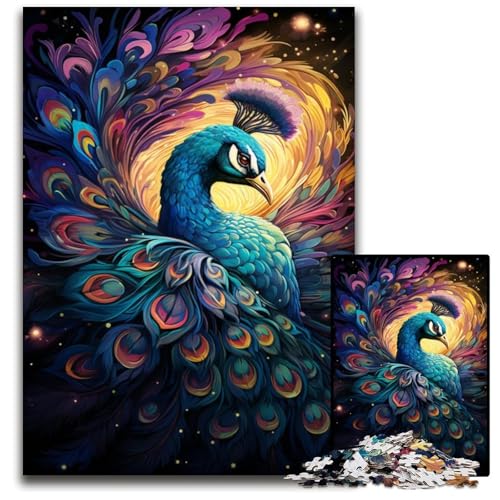 1000-teiliges Puzzle für Erwachsene Malen Bunte Pfauen-Puzzles anspruchsvolles Denkspiel entspannendes Spielzeug für Teenager 1000 Teile (38x26cm) von ouynngjing