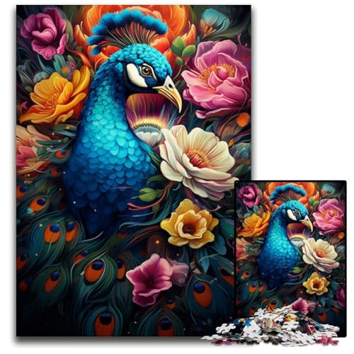 1000-teiliges Puzzle für Erwachsene Malen Bunte Pfauen-Puzzles anspruchsvolles Denkspiel entspannendes Spielzeug für Teenager 1000 Teile (38x26cm) von ouynngjing