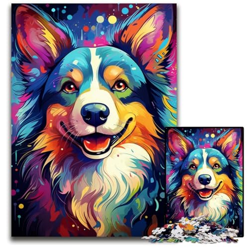 1000-teiliges Puzzle für Erwachsene Malen Farbe Corgi-Hund Puzzle anspruchsvolles Denkspiel entspannendes Spielzeug für Teenager 1000 Teile (38x26cm) von ouynngjing
