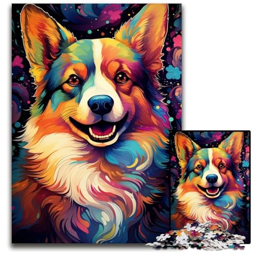 1000-teiliges Puzzle für Erwachsene Malen Farbe Corgi-Hund Puzzle anspruchsvolles Denkspiel entspannendes Spielzeug für Teenager 1000 Teile (38x26cm) von ouynngjing