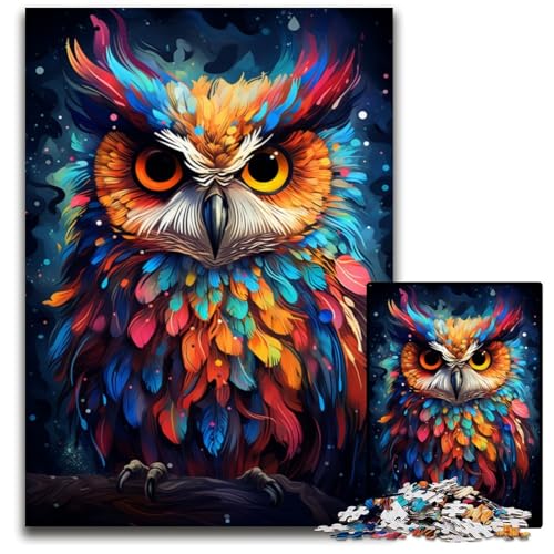 1000-teiliges Puzzle für Erwachsene Malen Farbe Eule Holzpuzzle für Erwachsene Denksportaufgabe interaktives Familienspiel geeignet für alle Altersgruppen 1000 Teile (75x50cm) von ouynngjing