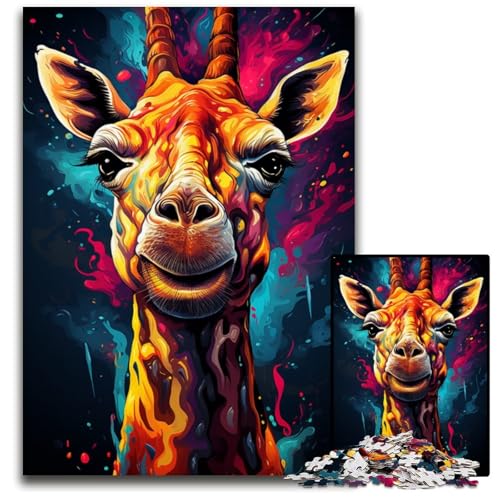 1000-teiliges Puzzle für Erwachsene Malen Farbe Giraffe Holzpuzzle für Erwachsene Denksportaufgabe für Teenager und Familieninteraktion 1000 Teile (75x50cm) von ouynngjing
