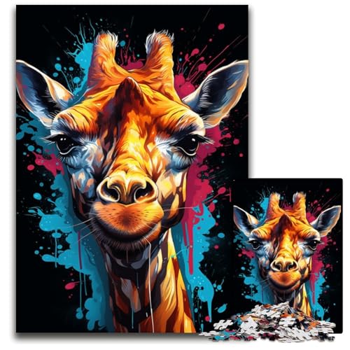 1000-teiliges Puzzle für Erwachsene Malen Farbe Giraffe Holzpuzzle für Erwachsene Denksportaufgabe interaktives Familienspiel geeignet für alle Altersgruppen 1000 Teile (75x50cm) von ouynngjing