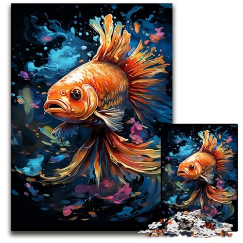 1000-teiliges Puzzle für Erwachsene Malen Farbe Goldfisch Holzpuzzle für Erwachsene Denksportaufgabe interaktives Familienspiel geeignet für Kinder ab 1000 Jahren 1000 Teile (75x50cm) von ouynngjing
