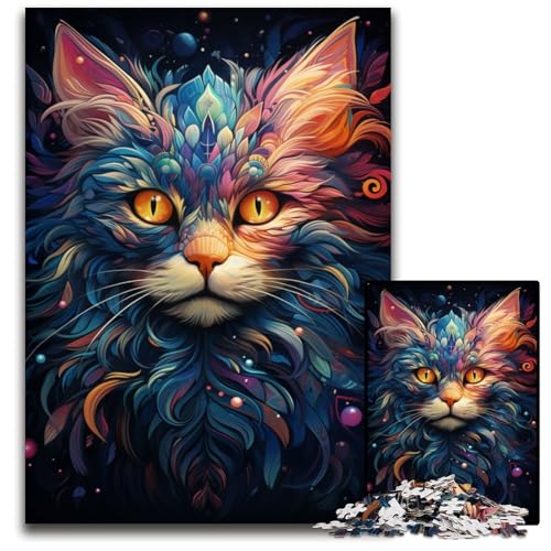 1000-teiliges Puzzle für Erwachsene Malen Farbe Sternenhimmel Katze Holzpuzzle für Erwachsene Denksportaufgabe interaktives Familienspiel geeignet für alle Altersgruppen 1000 Teile (75x50cm) von ouynngjing