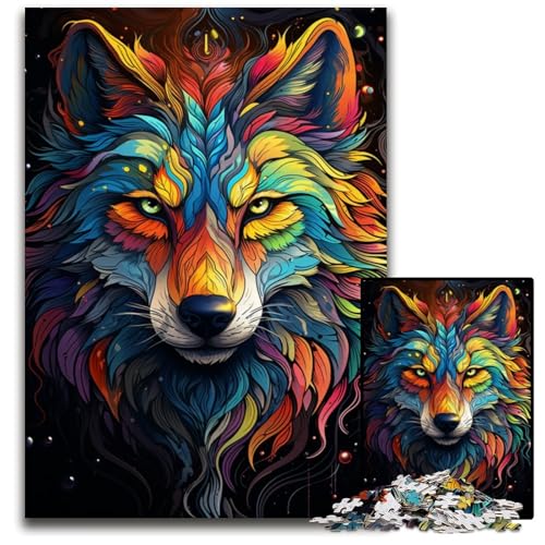 1000-teiliges Puzzle für Erwachsene Malen Farbe Wolf Holzpuzzle für Erwachsene Denksportaufgabe für Teenager und Familieninteraktion 1000 Teile (75x50cm) von ouynngjing