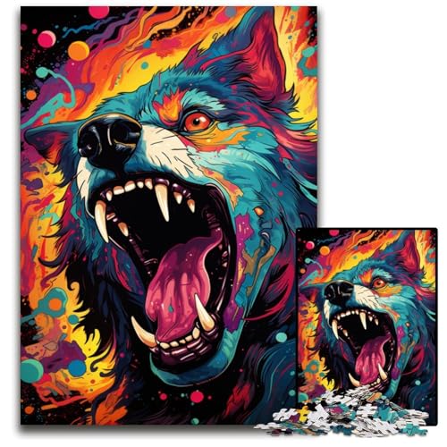 1000-teiliges Puzzle für Erwachsene Malen Farbe Wolf Holzpuzzle für Erwachsene Denksportaufgabe für Teenager und Familieninteraktion 1000 Teile (75x50cm) von ouynngjing
