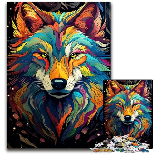 1000-teiliges Puzzle für Erwachsene Malen Farbe Wolf schwierige Puzzles für Erwachsene für das interaktive Familienspiel 1000 Teile (75x50cm) von ouynngjing