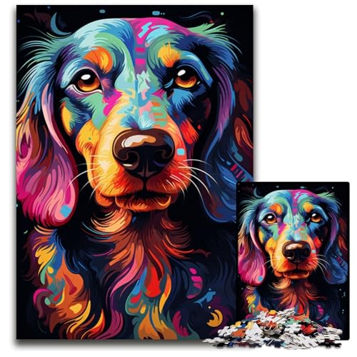 1000-teiliges Puzzle für Erwachsene Malen bunter Dackel Holzpuzzle für Erwachsene Denksportaufgabe interaktives Familienspiel geeignet für alle Altersgruppen 1000 Teile (75x50cm) von ouynngjing