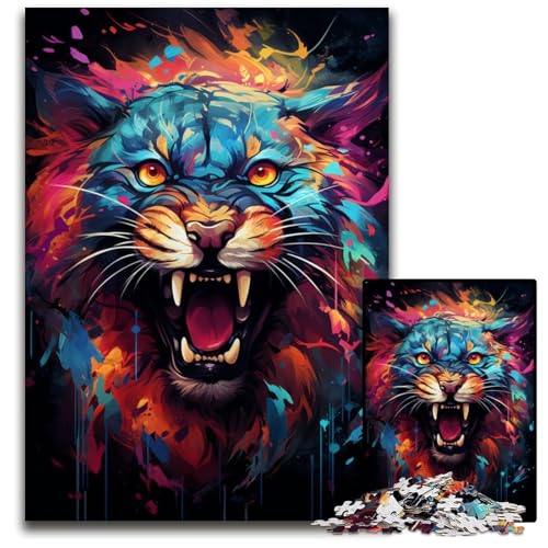 1000-teiliges Puzzle für Erwachsene Malen bunter Leopard Holzpuzzle für Erwachsene Denkspiel für Teenager und Familieninteraktion 1000 Teile (75x50cm) von ouynngjing